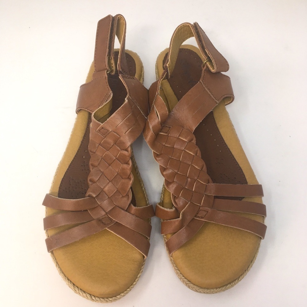 SoftSpots Sandals Braided Brown Leather Straps Open Toe Jute 9.5